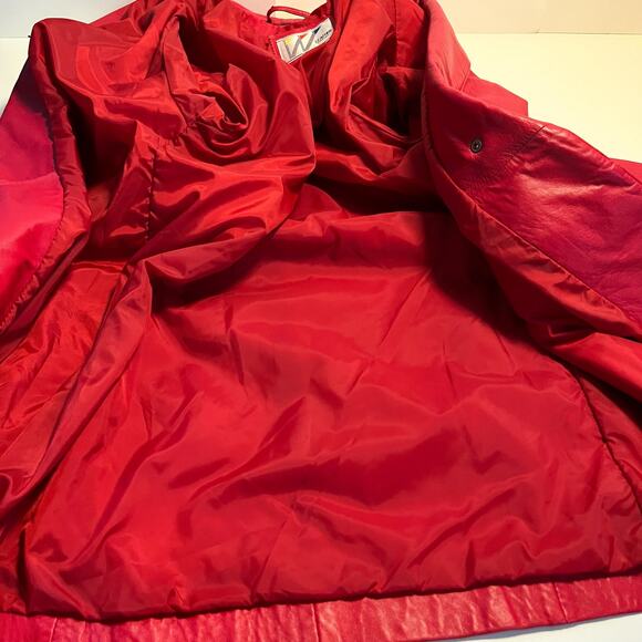 Vintage 80s Wilson Red Leather Jacket Size Small Boxy Belted - Picture 5 of 16